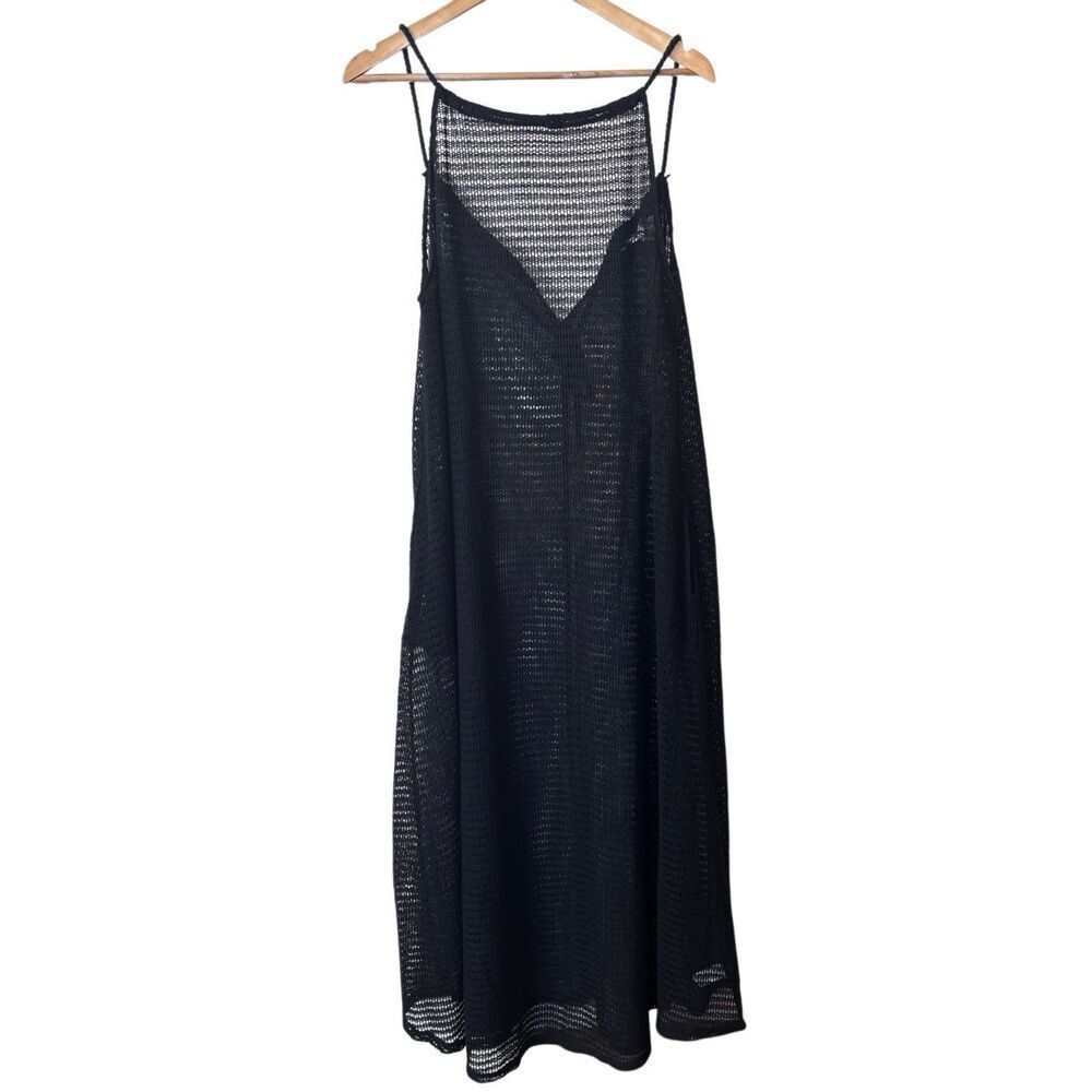 Haute hippie knit maxi coverup swim dress black medium  pockets